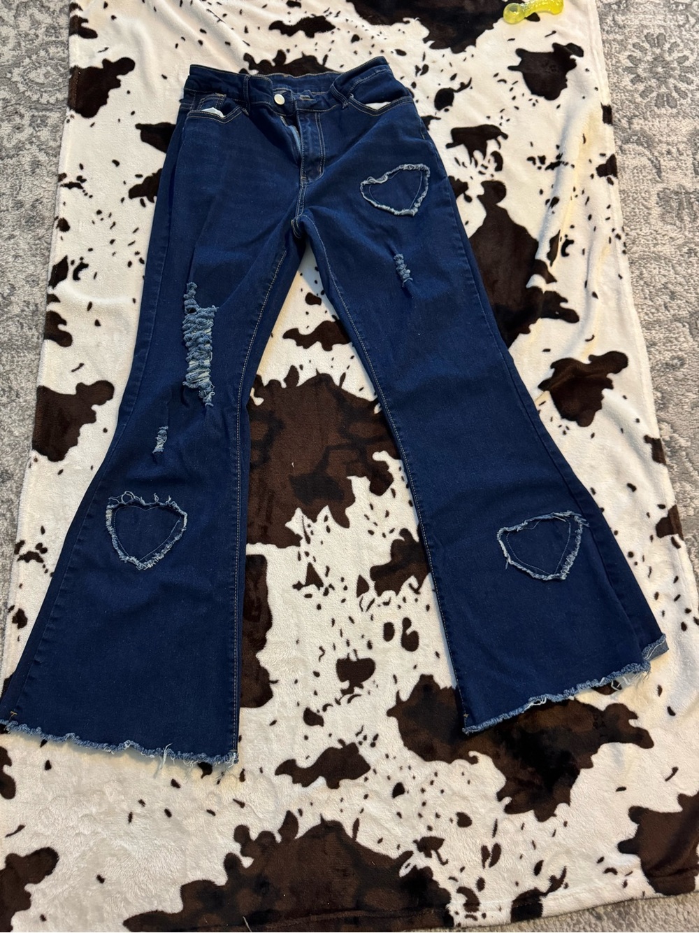 Dark Blue Heart Patch Flare Jeans for Women